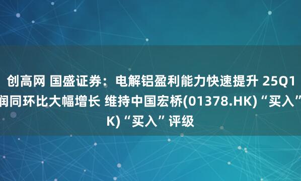 创高网 国盛证券：电解铝盈利能力快速提升 25Q1净利润同环比大幅增长 维持中国宏桥(01378.HK)“买入”评级